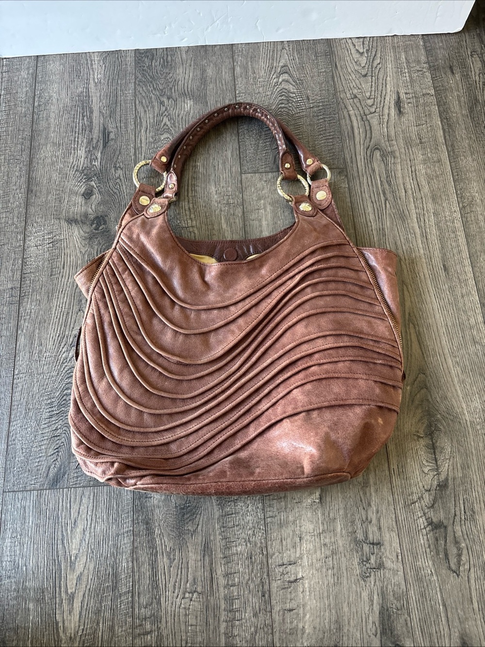 Elliott Lucca Rust Brown Wave-Panel Tote
